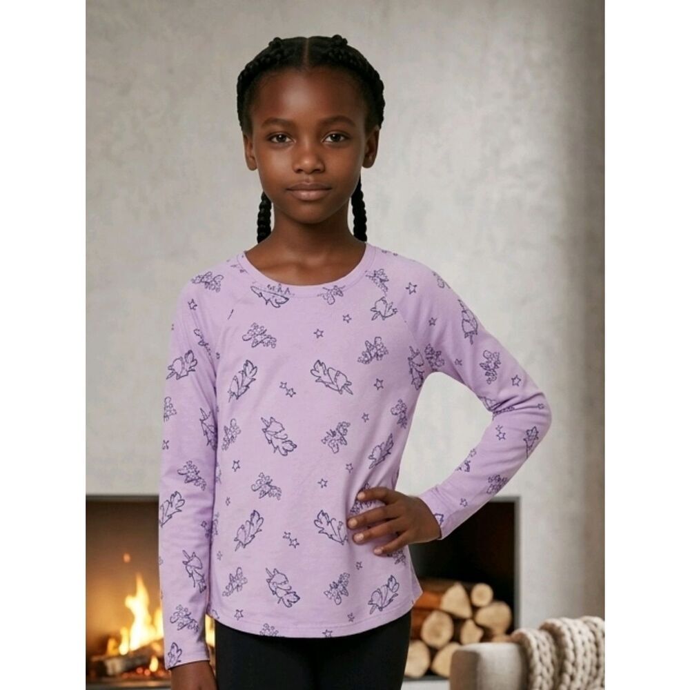 Justice Girls 10 Lavender Purple Unicorn Shine Bright Tee Long Slv T-Shirt
